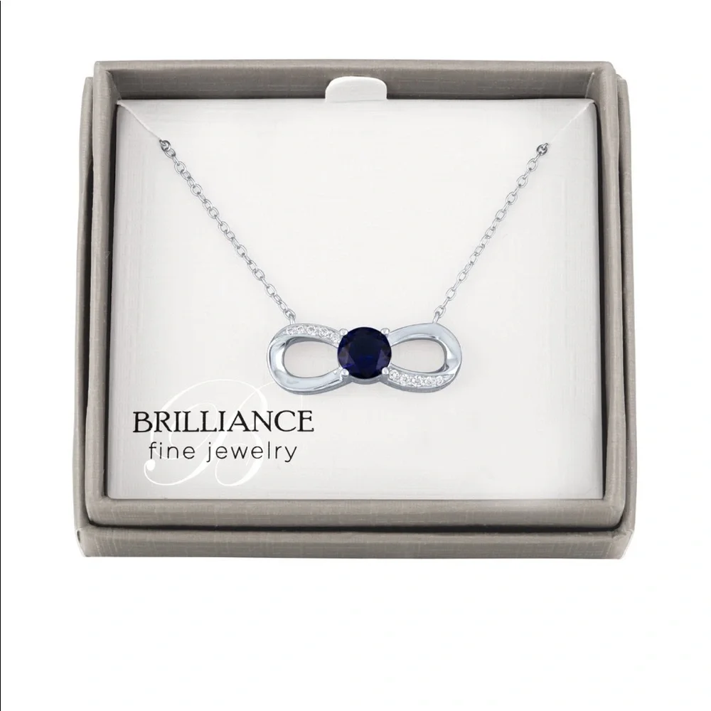 Simulated Blue Sapphire and CZ, Sterling Silver Infinity Necklace, 18